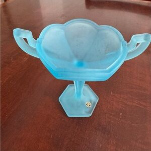 Vintage mid-1970’s Westmoreland Satin Glass Frosted Blue Compote Candy Dish